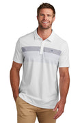TravisMathew Coastal Chest Stripe Polo TM1MW450 White Left Sleeve Embroidery Grey Thread (same as M on left chest)